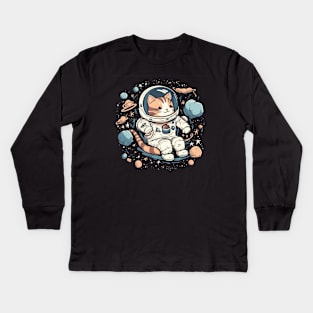 Cute Astronaut Floating In Space Kids Long Sleeve T-Shirt